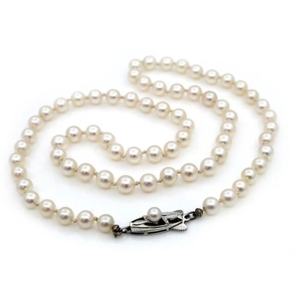 18" MIKIMOTO Akoya 5mm Pearl Necklace Sterling Silver Clasp - Picture 2 of 12